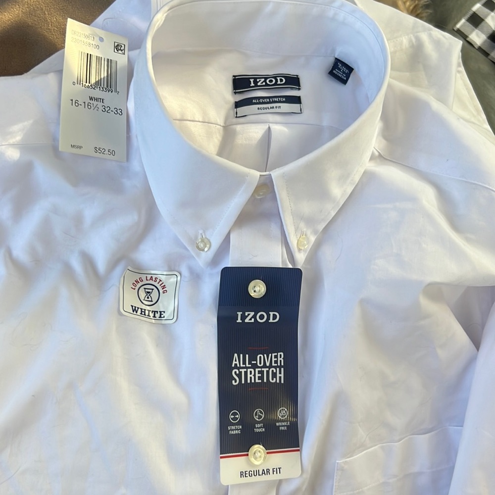 IZOD MENS White Button Up 16-16 1/2 - 32/33 - Large